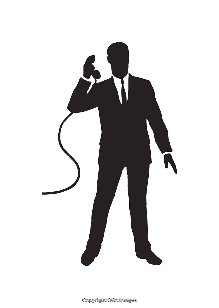 Silhouette of a Businessman Holding a Phone with Cord in Hand
