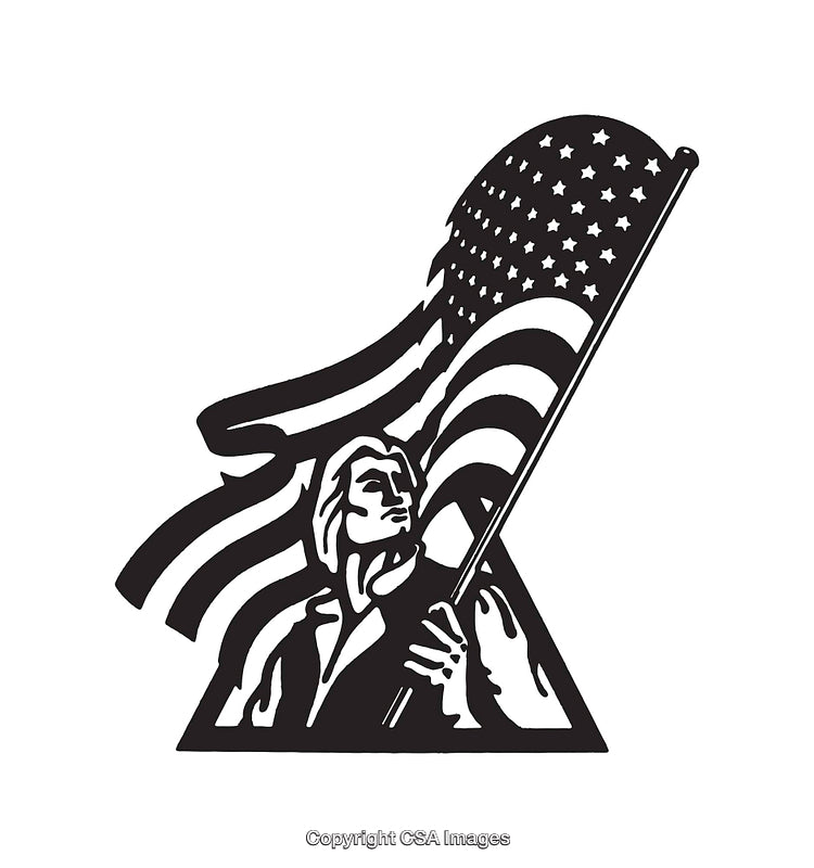 Patriotic Line Art of an Individual Holding the American Flag
