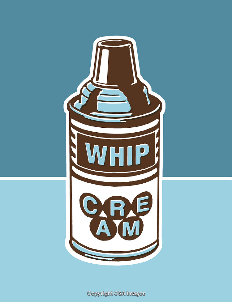 Retro Style Illustration of Whipped Cream Can in Brown and Blue Tones