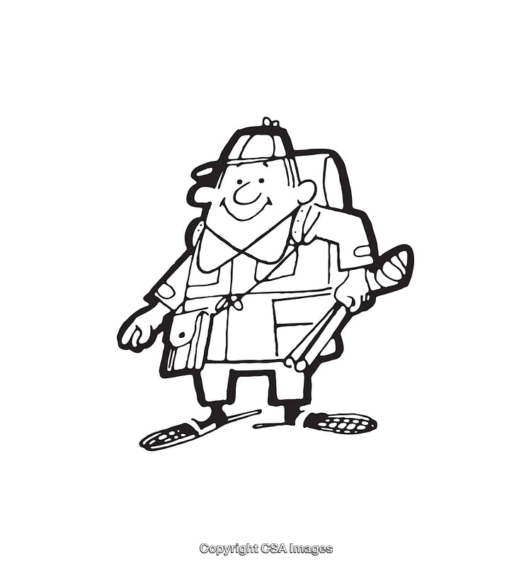 Hand-Drawn Line Art of a Happy Traveler with Walking Gear