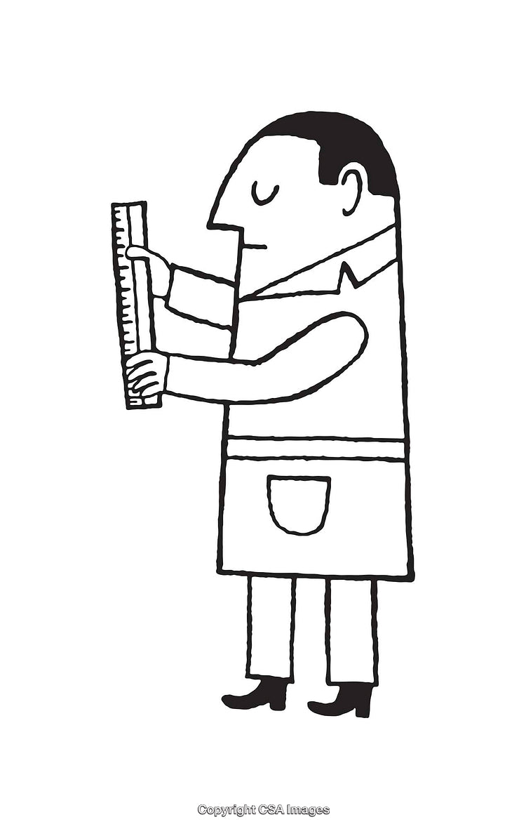 Black and White Drawing of a Man Holding a Ruler