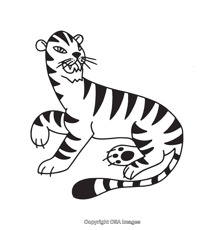 Black And White Tiger Line Art Illustration With Striped Pattern