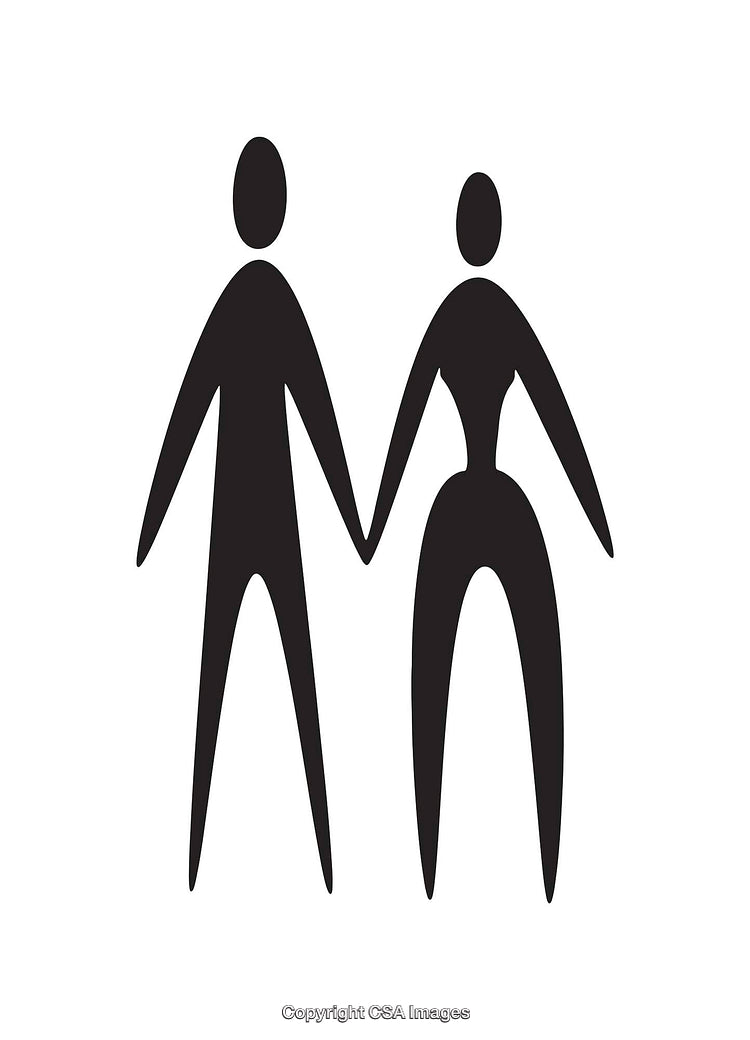Minimalist Black and White Illustration of Two Figures Holding Hands