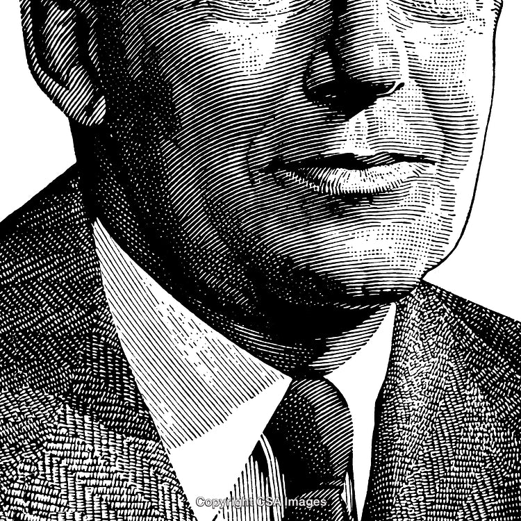 Detailed Close-Up Of A Face Engraving Showing Classic Black And White Style