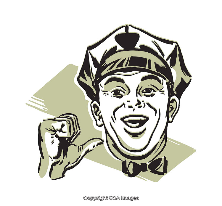 Vintage Illustration of a Cheerful Uniformed Man in Green and White