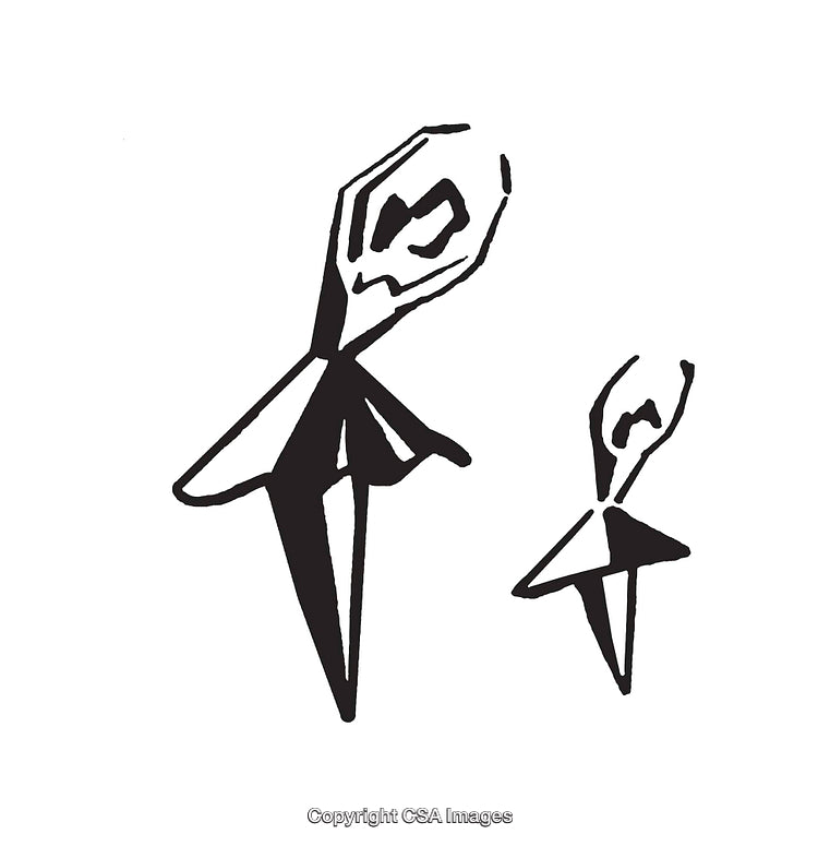 Black and White Abstract Line Art Illustration of Stylized Figures