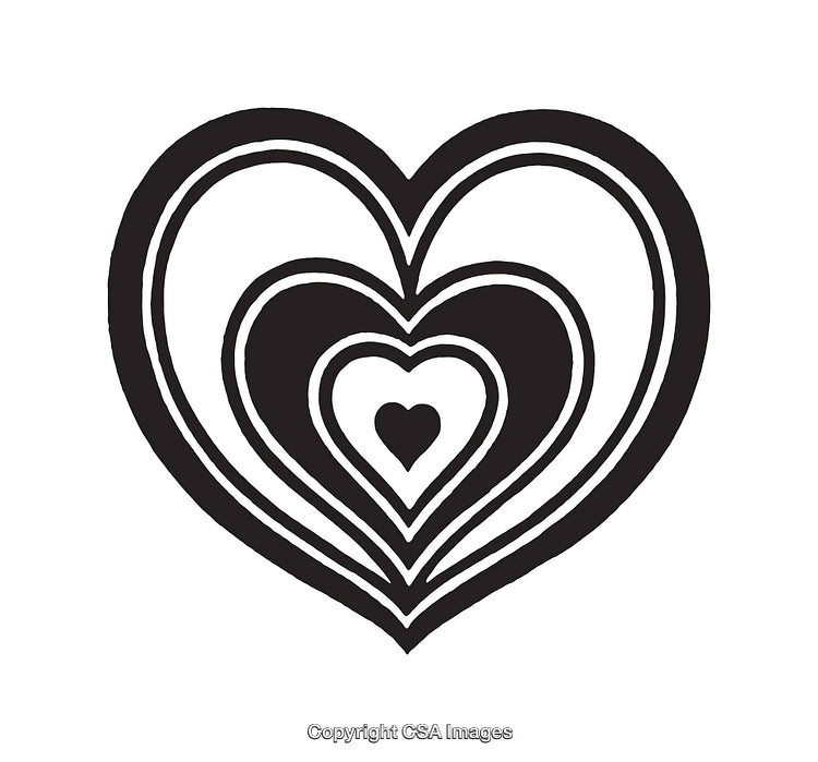 Black and White Line Art Illustration of Concentric Heart Patterns
