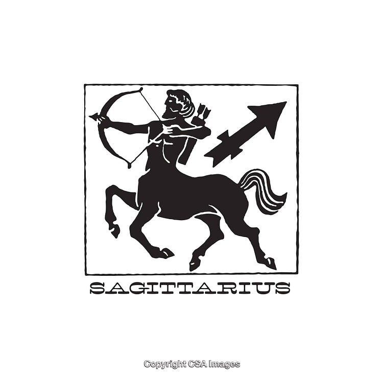 Sagittarius Zodiac Sign in Black and White Line Art Style
