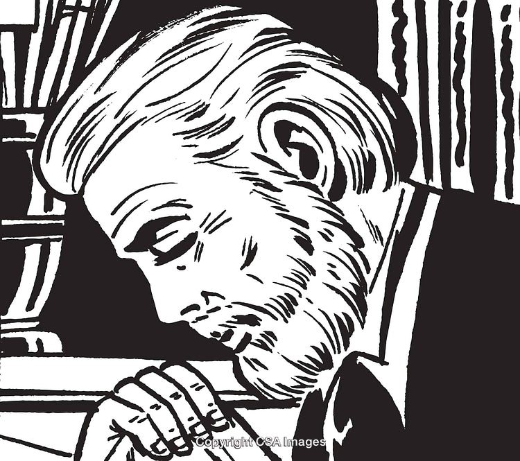 Black and White Depiction of a Thoughtful Bearded Man in Profile