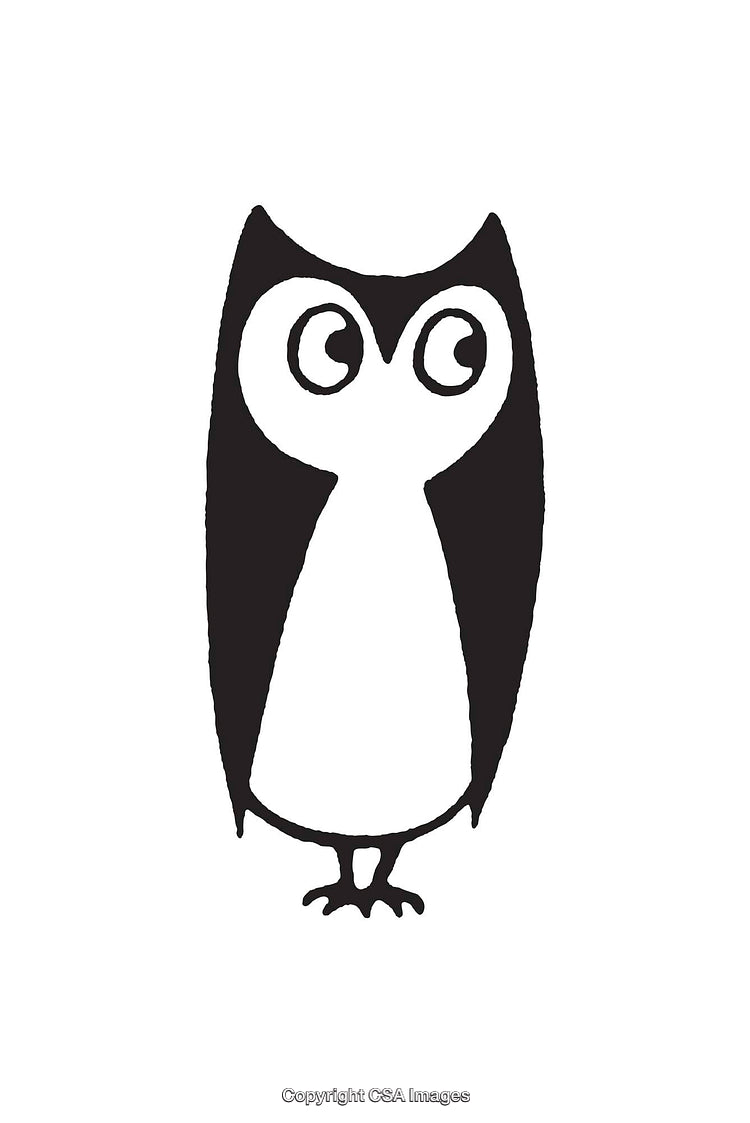 Black and White Owl Silhouette with Playful Expression