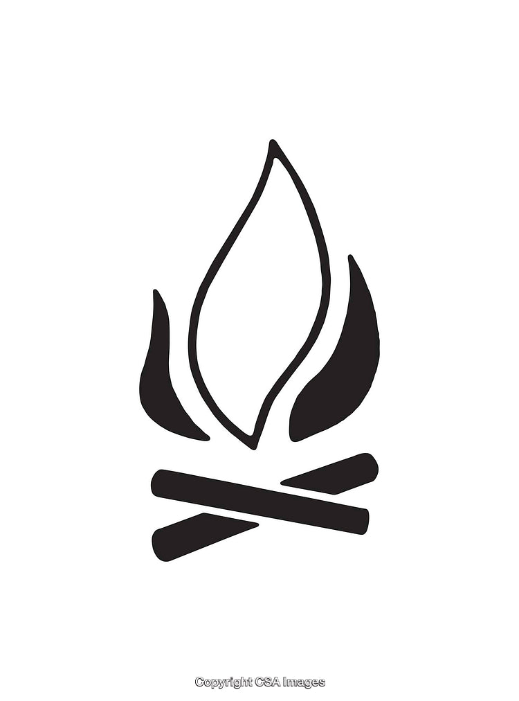 Minimalist Campfire Icon Featuring Flames and Logs in Black and White
