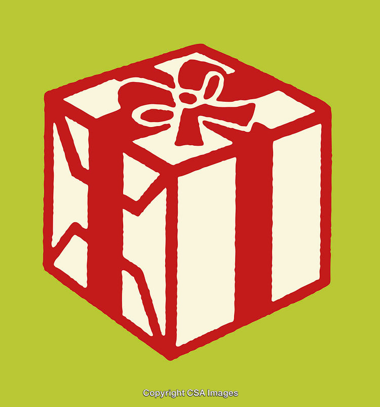 Colorful Gift Box Illustration Featuring Ribbon and Festive Design on Green Background