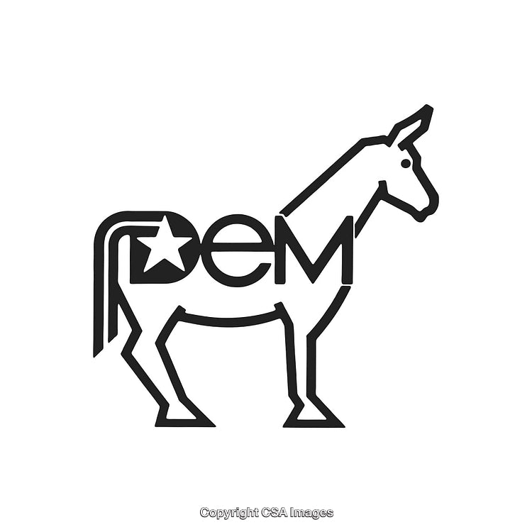 Stylized Illustration of a Donkey with Integrated Word "Dem" and Star Symbol
