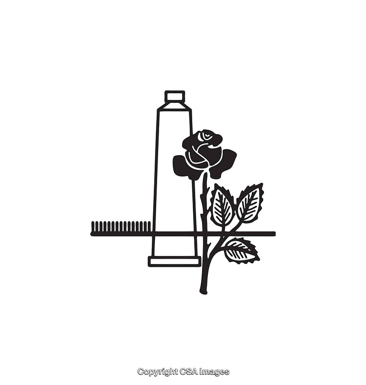 Minimalist Black and White Illustration with Rose and Bottle Details