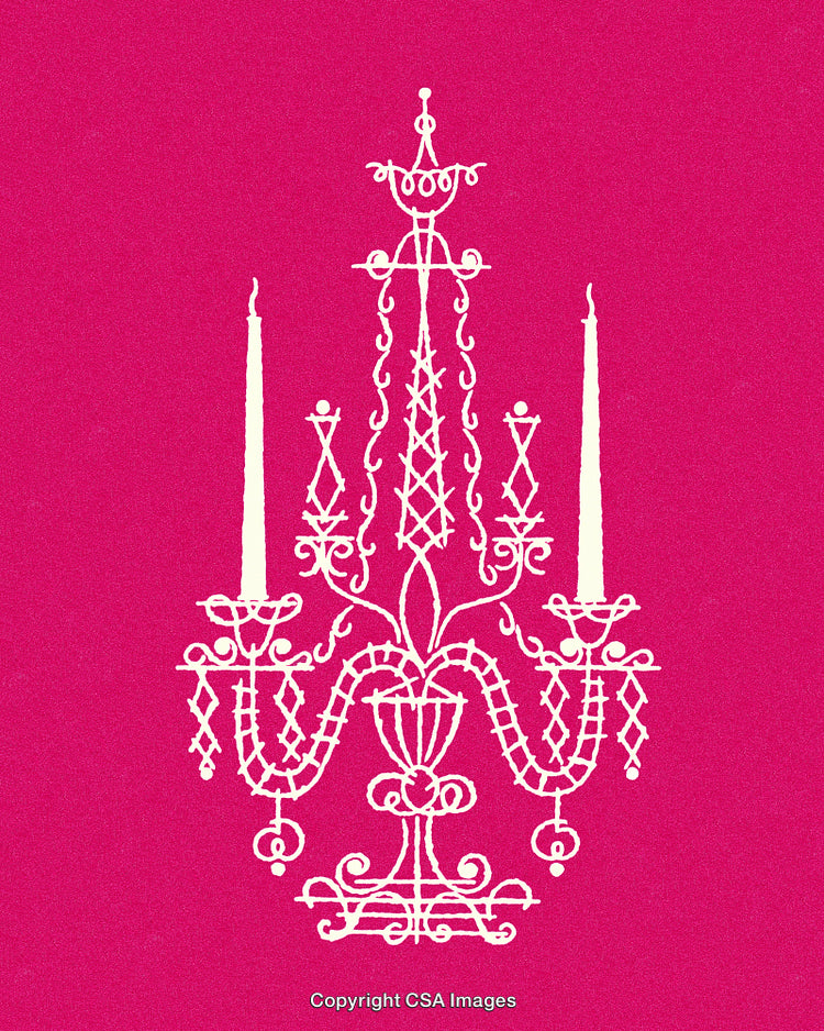 Elegant White Chandelier Illustration on Vibrant Pink Background