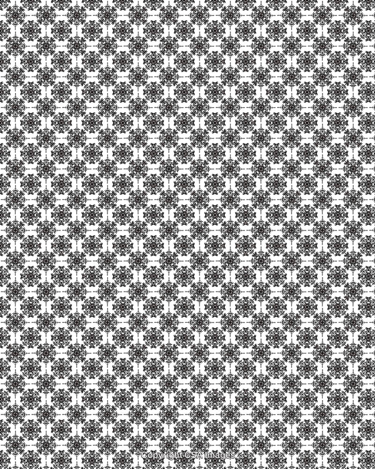 Intricate Black and White Repeating Pattern with Abstract Floral Elements