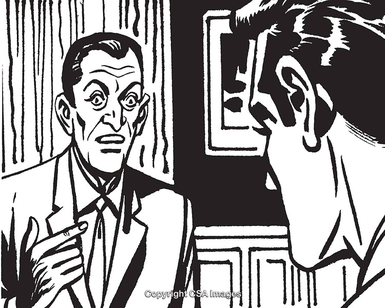Black And White Comic Illustration Depicting People Engaged in a Serious Discussion
