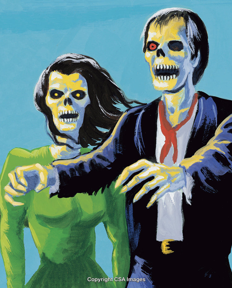 Illustration of Halloween Zombies in Vintage Artistic Style