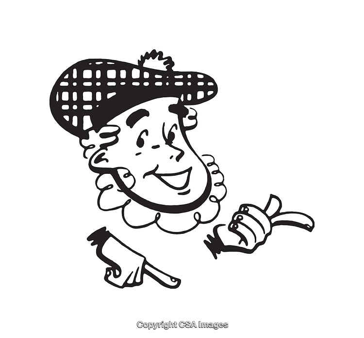 Black and White Illustration of A Vintage Cartoon Character with Hat