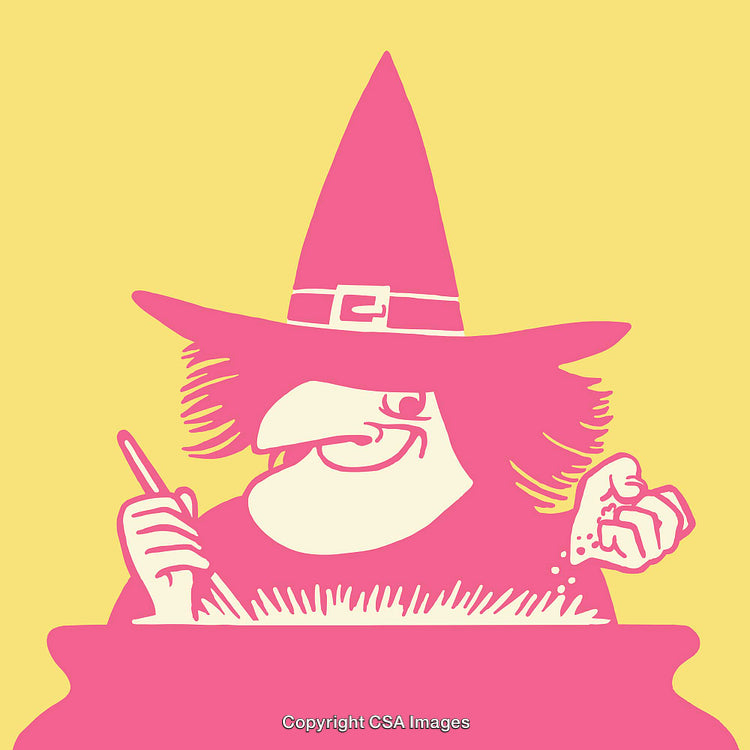 Whimsical Witch Stirring a Cauldron in Bold Pop Art Style