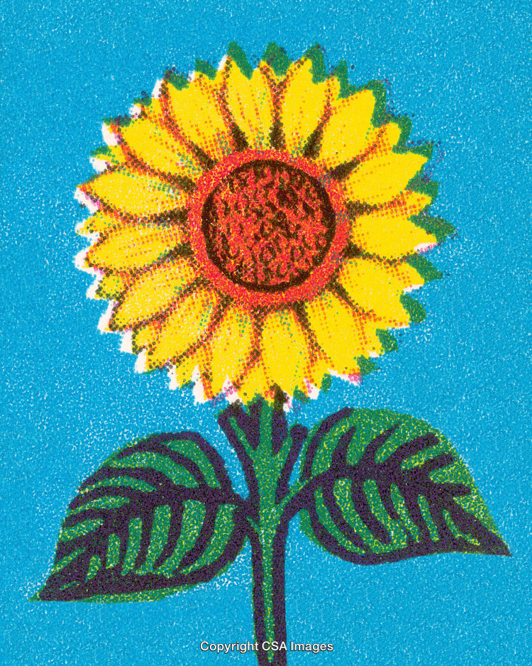 Stylized Sunflower Illustration with Bright Colors and Pop Art Style
