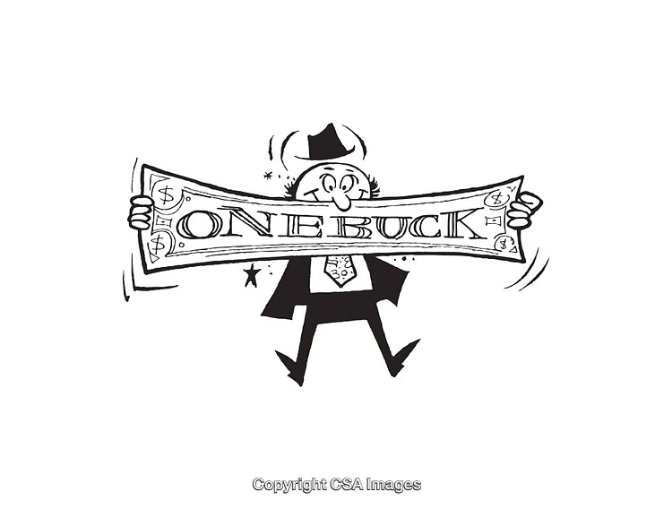 Cartoon Illustration of a Person Holding a Giant One Dollar Bill