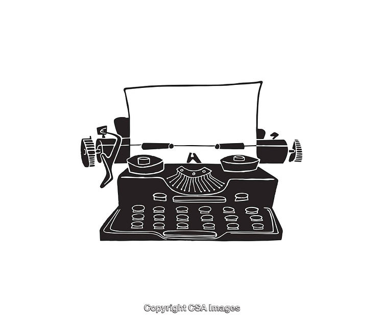 Vintage Black and White Line Art Illustration of a Classic Typewriter