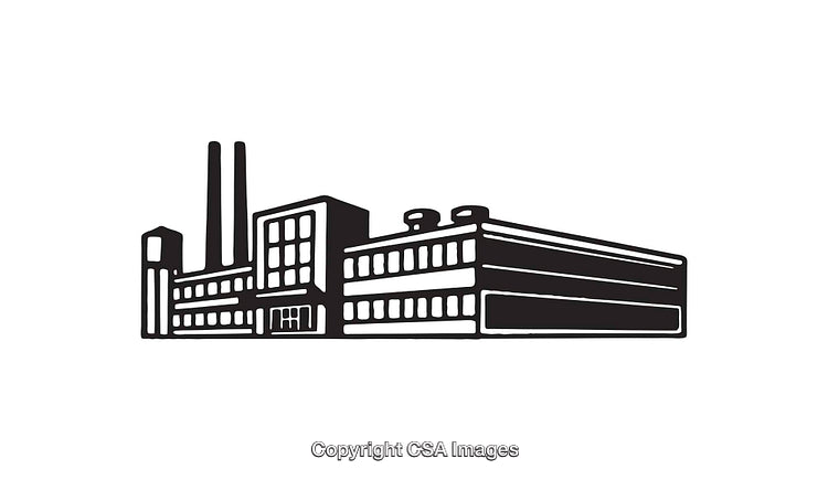 Black and White Line Art of a Factory or Industrial Building