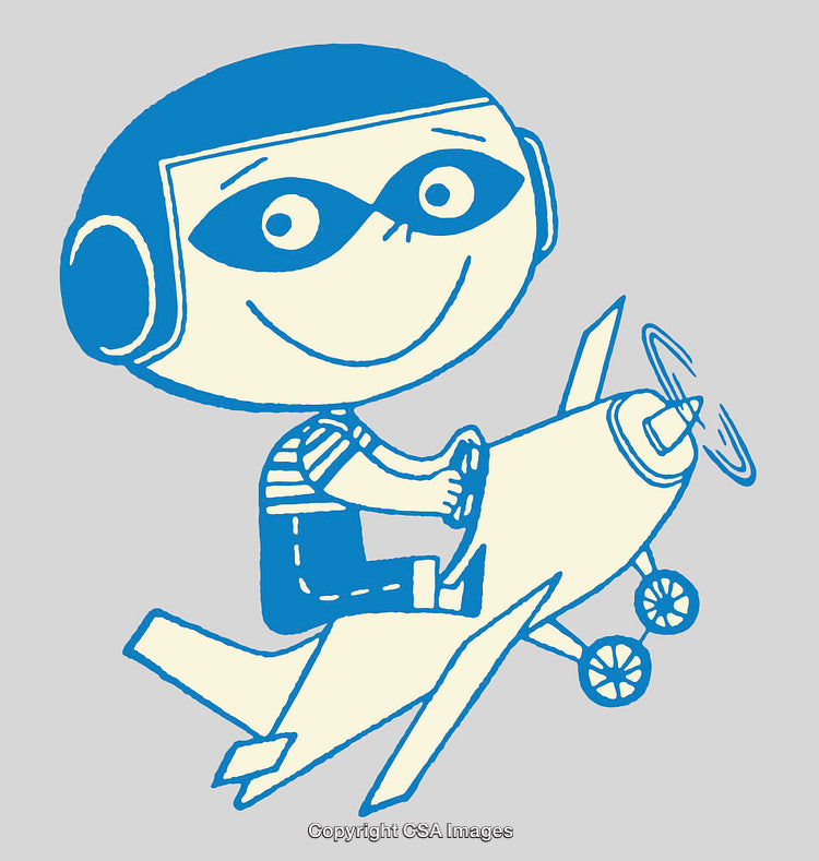 Playful Cartoon Illustration of a Child Flying a Toy Airplane