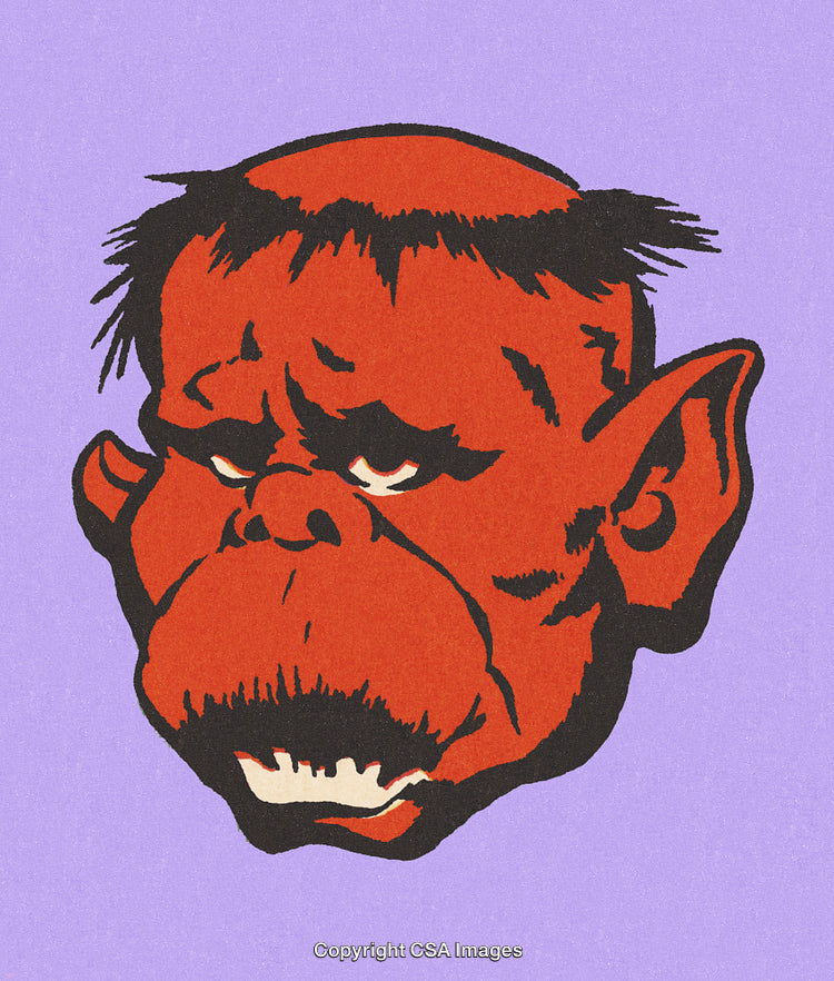 Stylized Illustration of a Red Cartoon Ogre on a Purple Background