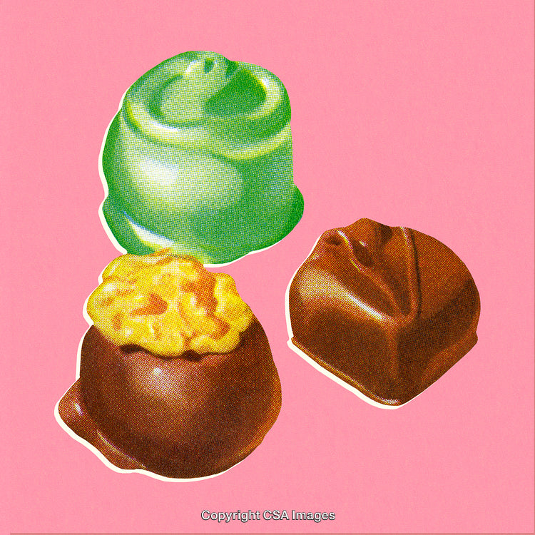 Assorted Chocolates in a Pop Art Style on a Pink Background