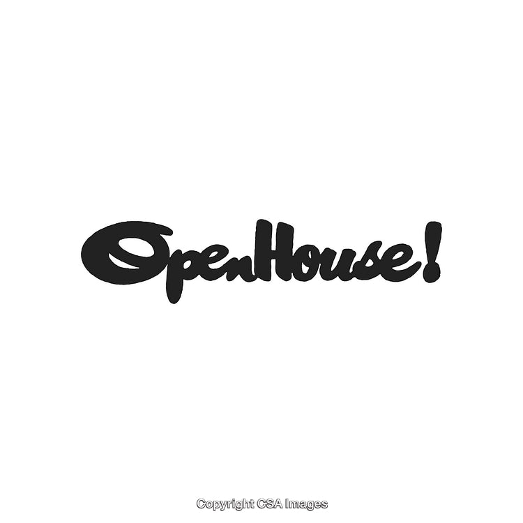 Stylized Open House Text Design in Bold Black Font on White Background