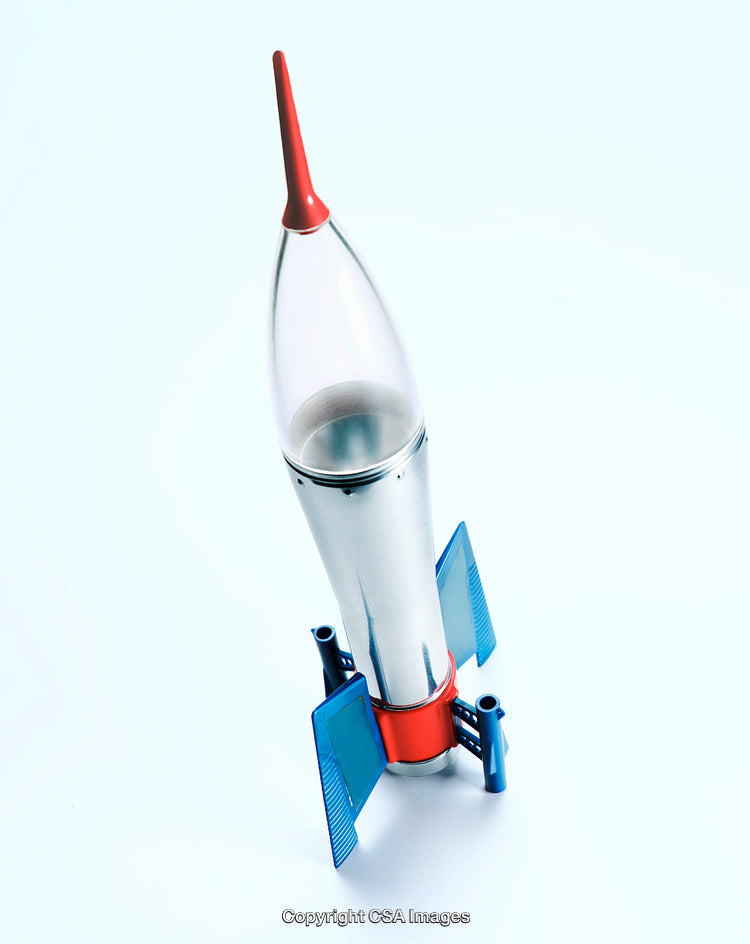 Colorful Plastic Toy Rocket With Modern Design on Bright Background