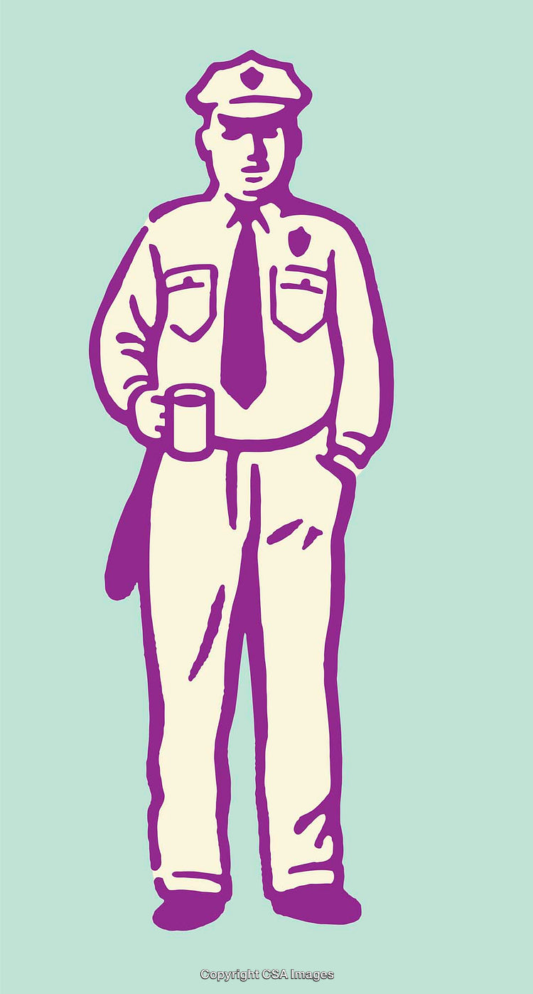 Color Line Art Illustration of a Police Officer Drinking Coffee