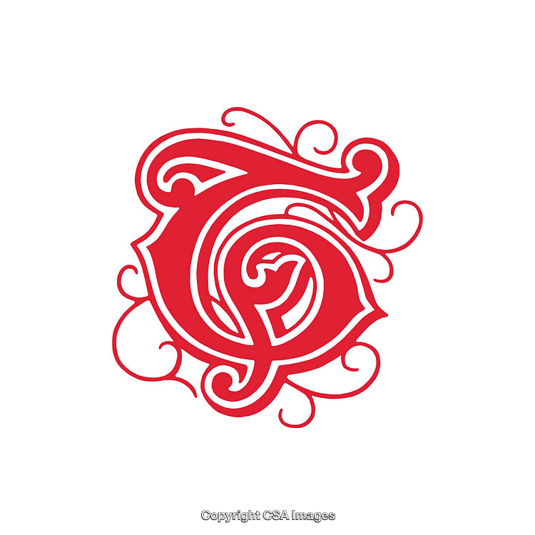 Elegant Red Ornamental Design of the Letter T with Flourish Details