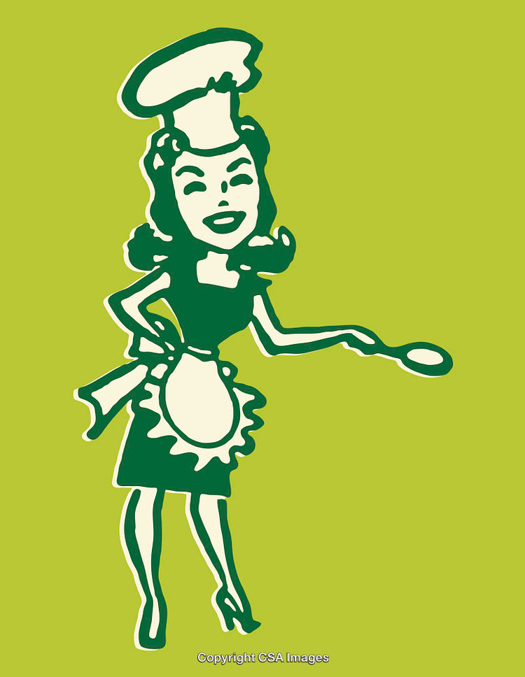 Retro Illustration of a Stylish Chef Woman With Utensil on Green Background