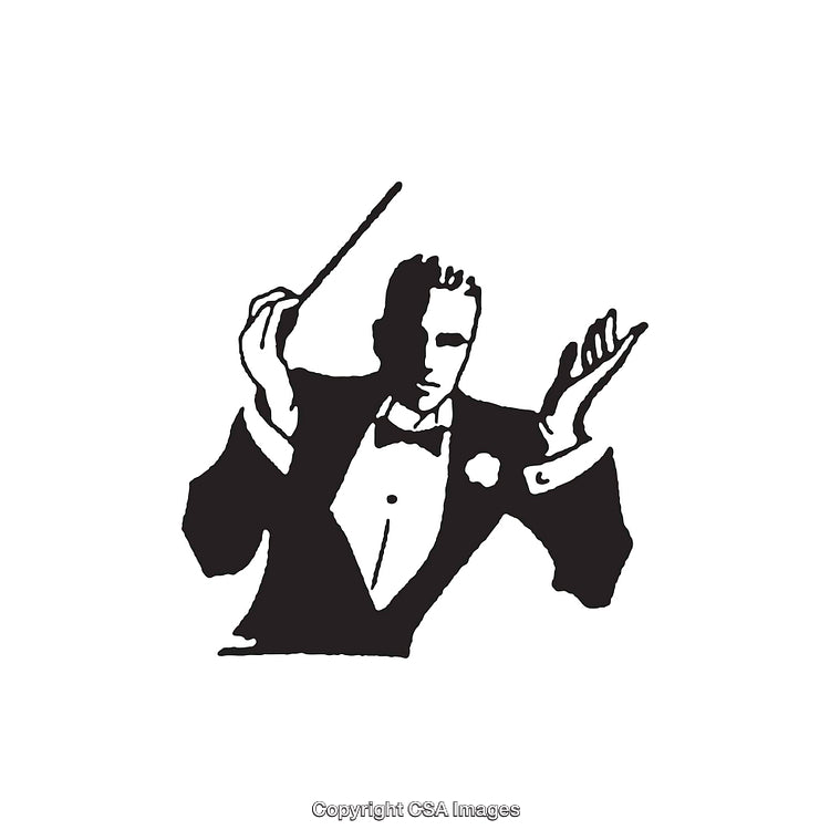 Black and White Illustration of a Music Conductor Leading with Baton