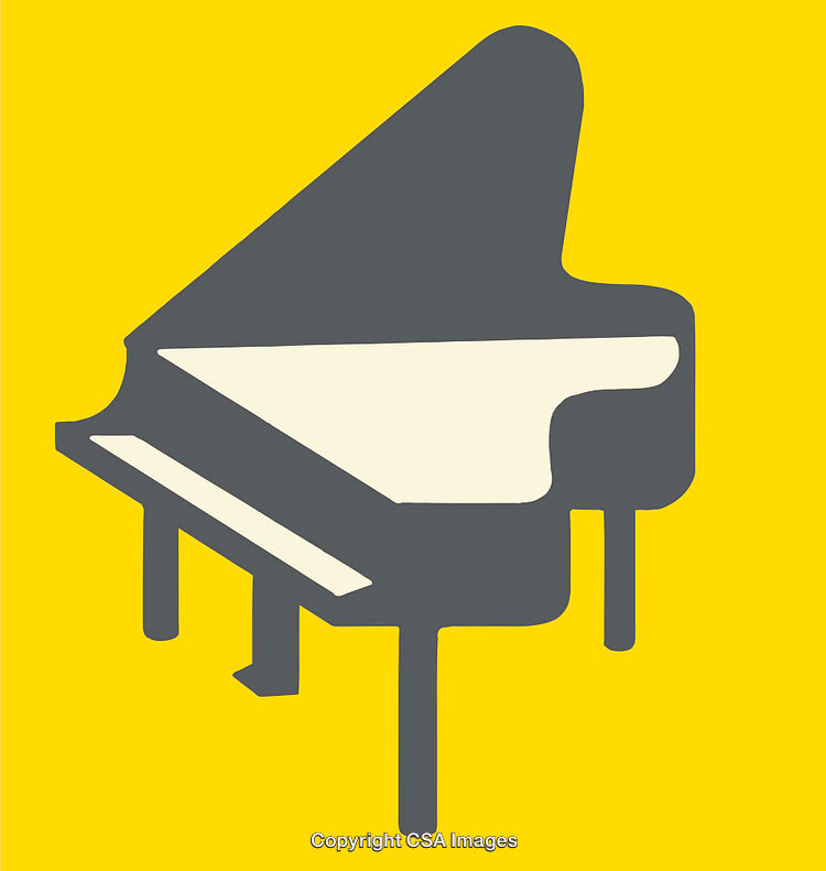Minimalist Gray Music Piano Illustration on Yellow Background