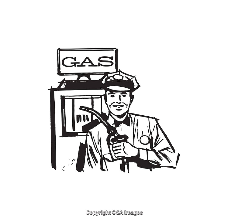 Retro Black and White Gas Station Worker Illustration Concept