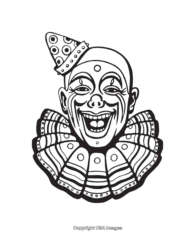 Detailed Black and White Clown Line Art Illustration
