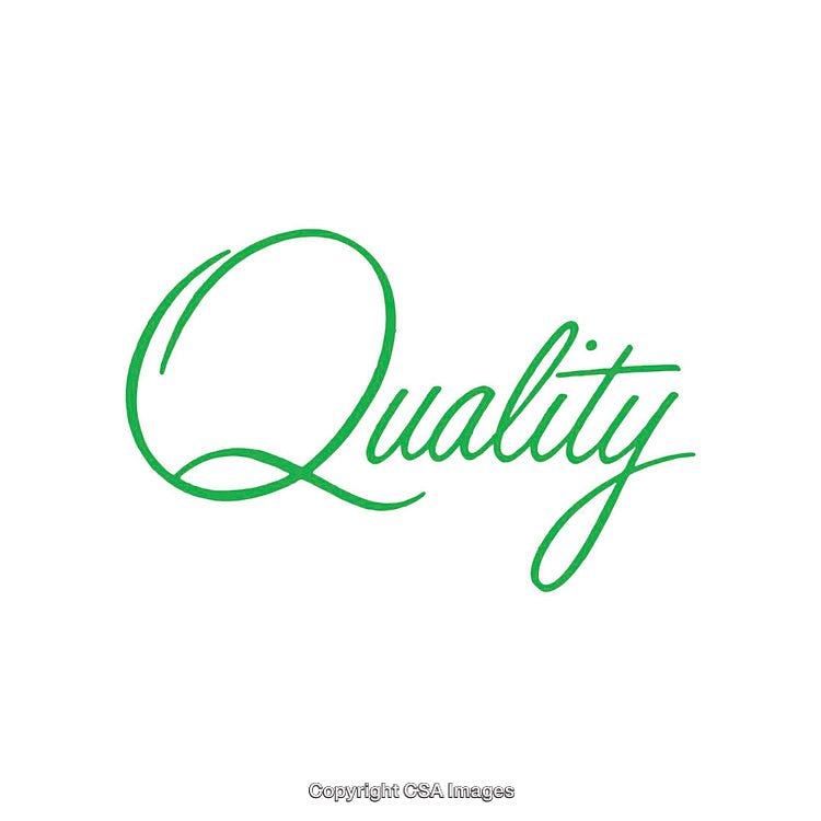 Elegant Green Calligraphy Displaying the Word 'Quality' on White Background