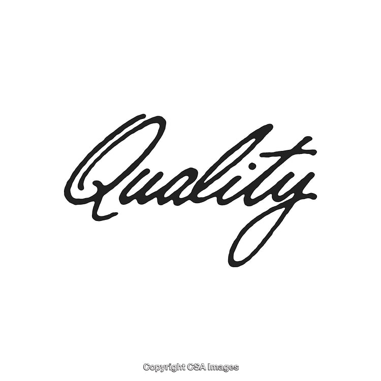 Handwritten Black Ink Quality Word on Clean White Background