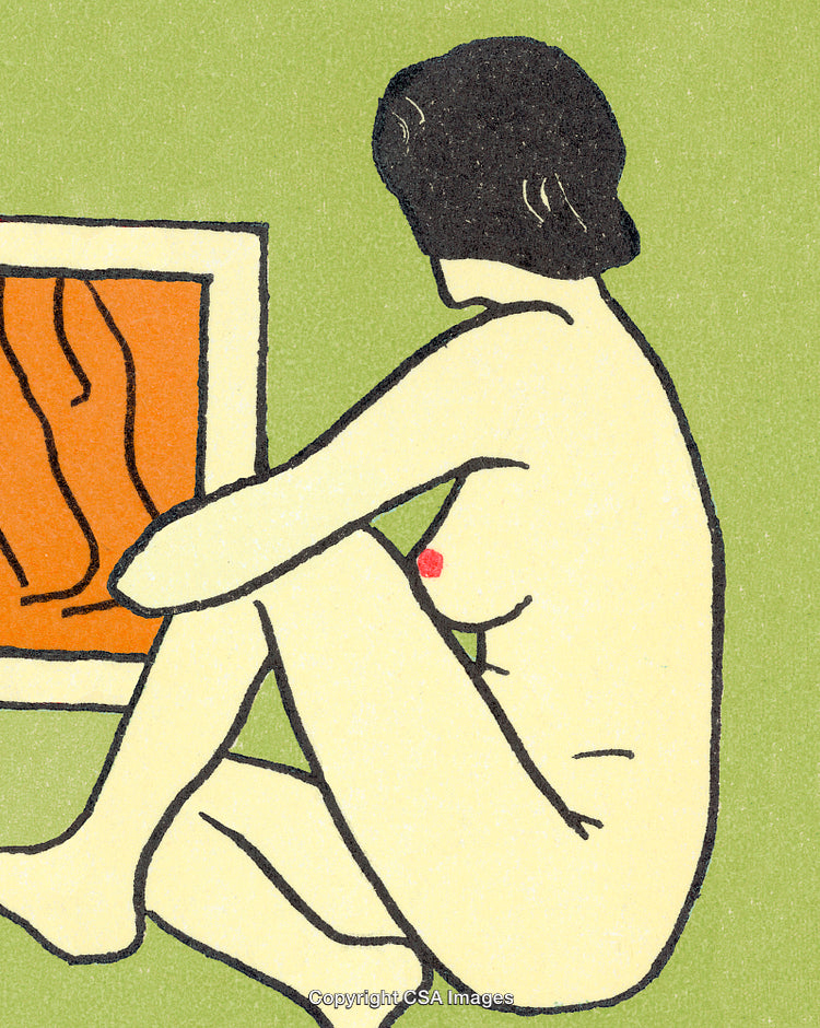 Artwork Depicting a Minimalist Nude Sitting in Thoughtful Expression