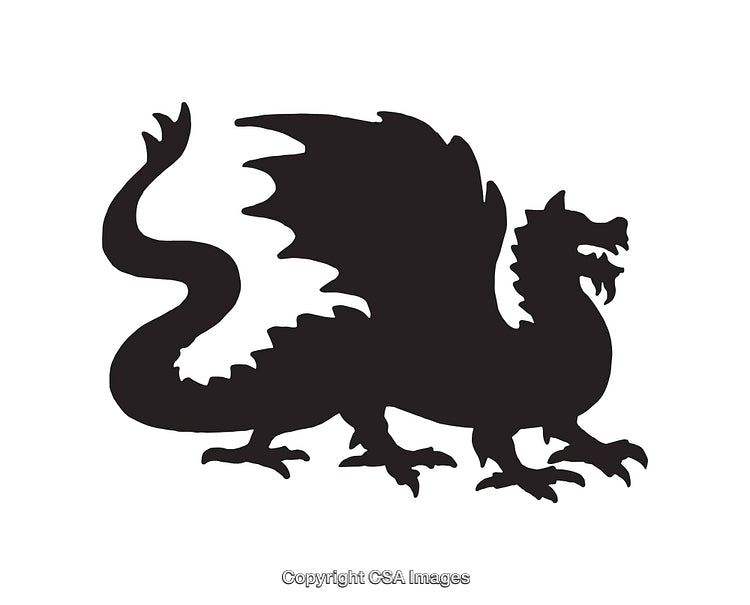 Silhouette of a Mythical Dragon with Wings and Curved Tail