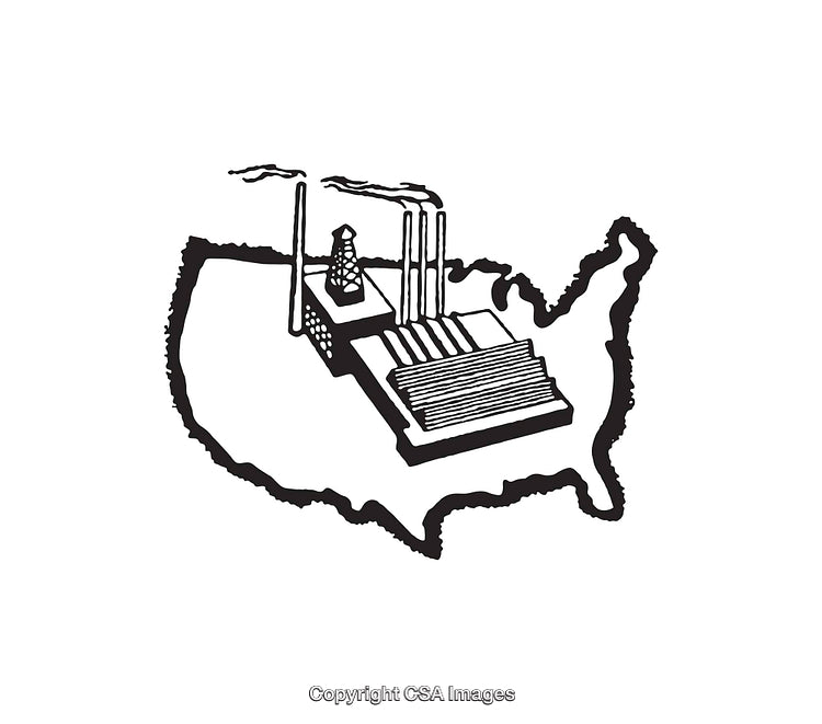 Outlined Illustration of Industrial Factory in Map of the United States