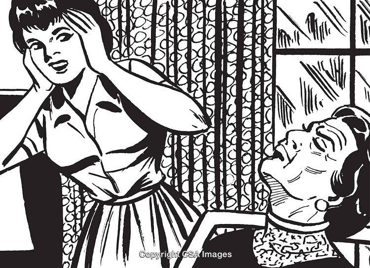 Retro Comic Art Depiction of Concerned Characters in a Suspenseful Scene