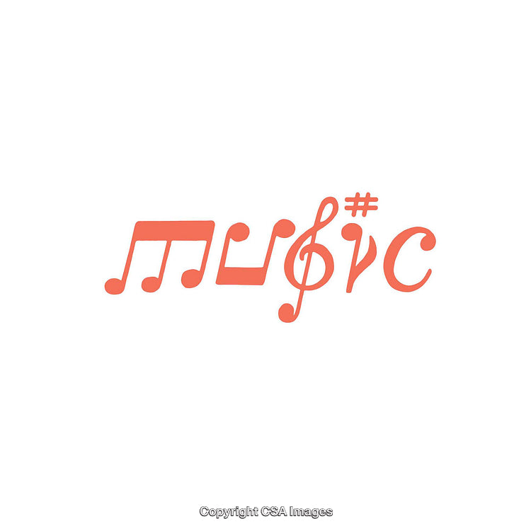 Stylized Musical Symbols Forming the Word 'Music' in Vibrant Design