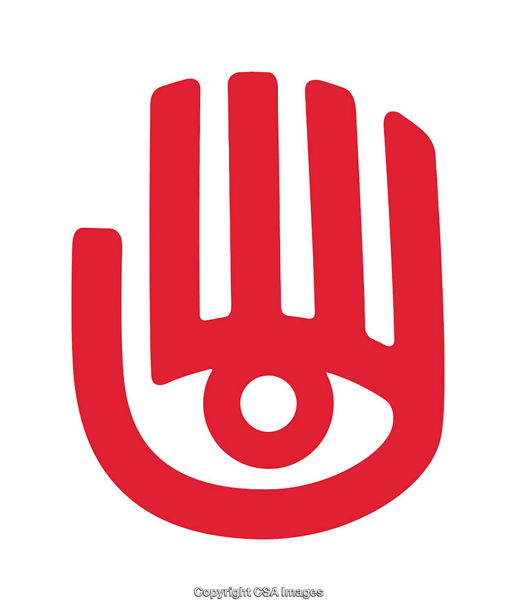 Red Hand and Eye Icon with Minimalist Graphic Design