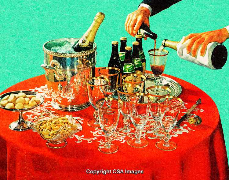 Elegant Table Setting with Drinks, Snacks, and Crystal Glasses