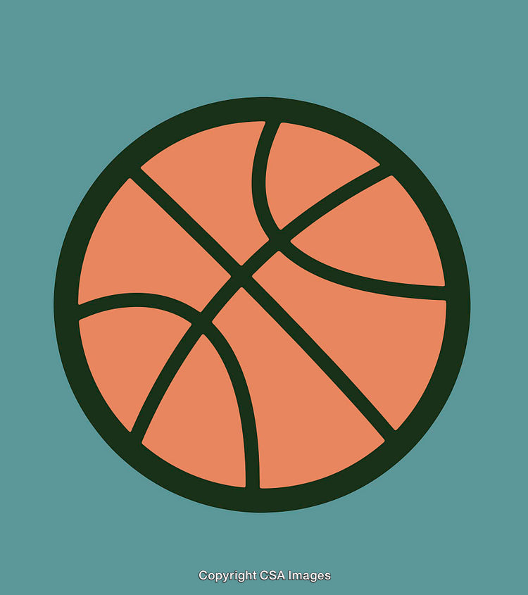 Stylized Line Art Illustration of an Orange Basketball on Teal Background